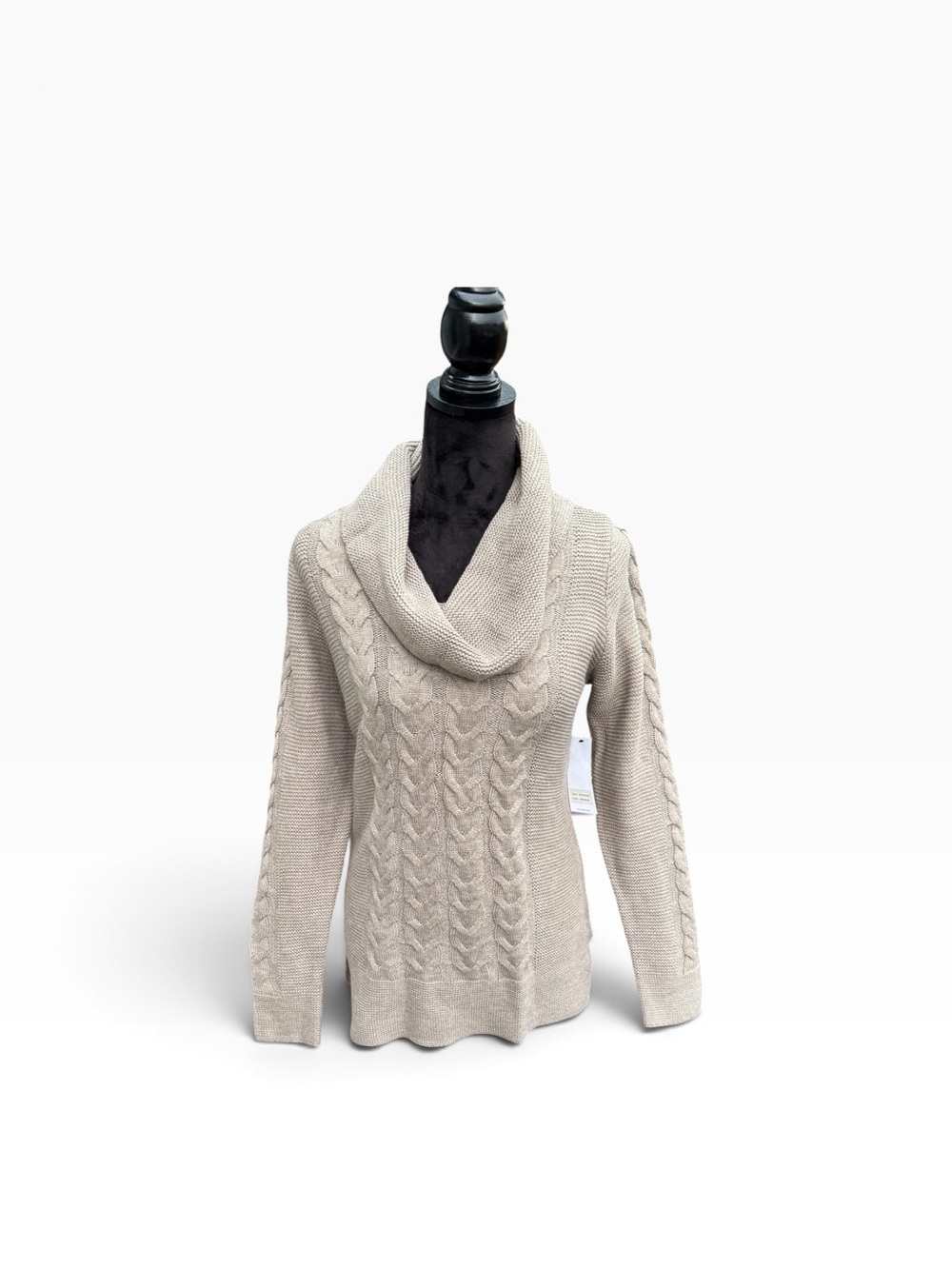 Calvin Klein Cozy Cable-Knit Cowl Neck Sweater Tan/Brown M NWT